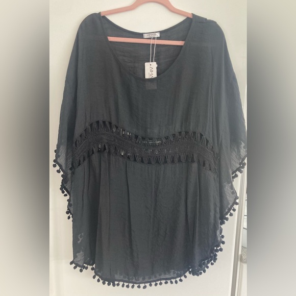 Black crochet pom pom trim coverup - Picture 5 of 10